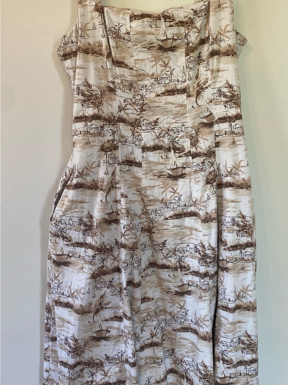 Abercrombie & Fitch The Mila Stretch Midi Dress w/ Tropical Light Brown Pattern - Picture 5 of 11